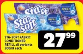 STA-SOFT FABRIC CONDITIONER REFILL all variants 500ml each