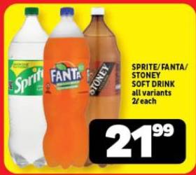 SPRITE/FANTA/STONEY SOFT DRINK all variants 2L