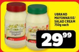 Ubrand Mayonnaise/Salad Cream 750g