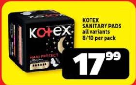 Kotex Sanitary Pads All Variants 8/10 Per Pack