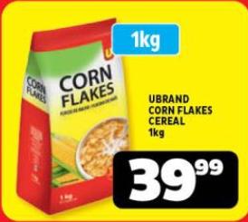 UBBRAND CORN FLAKES CEREAL 1KG