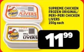 SUPREME CHICKEN FROZEN ORIGINAL/PERI PERI CHICKEN LIVERS (libete)