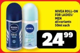  Usave Specials NIVEA ROLL ON FOR LADIES/MEN all variants