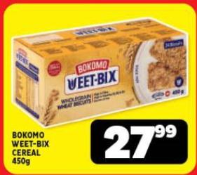 Bokomo Weet Bix cereal, wholegrain wheat biscuits 450g